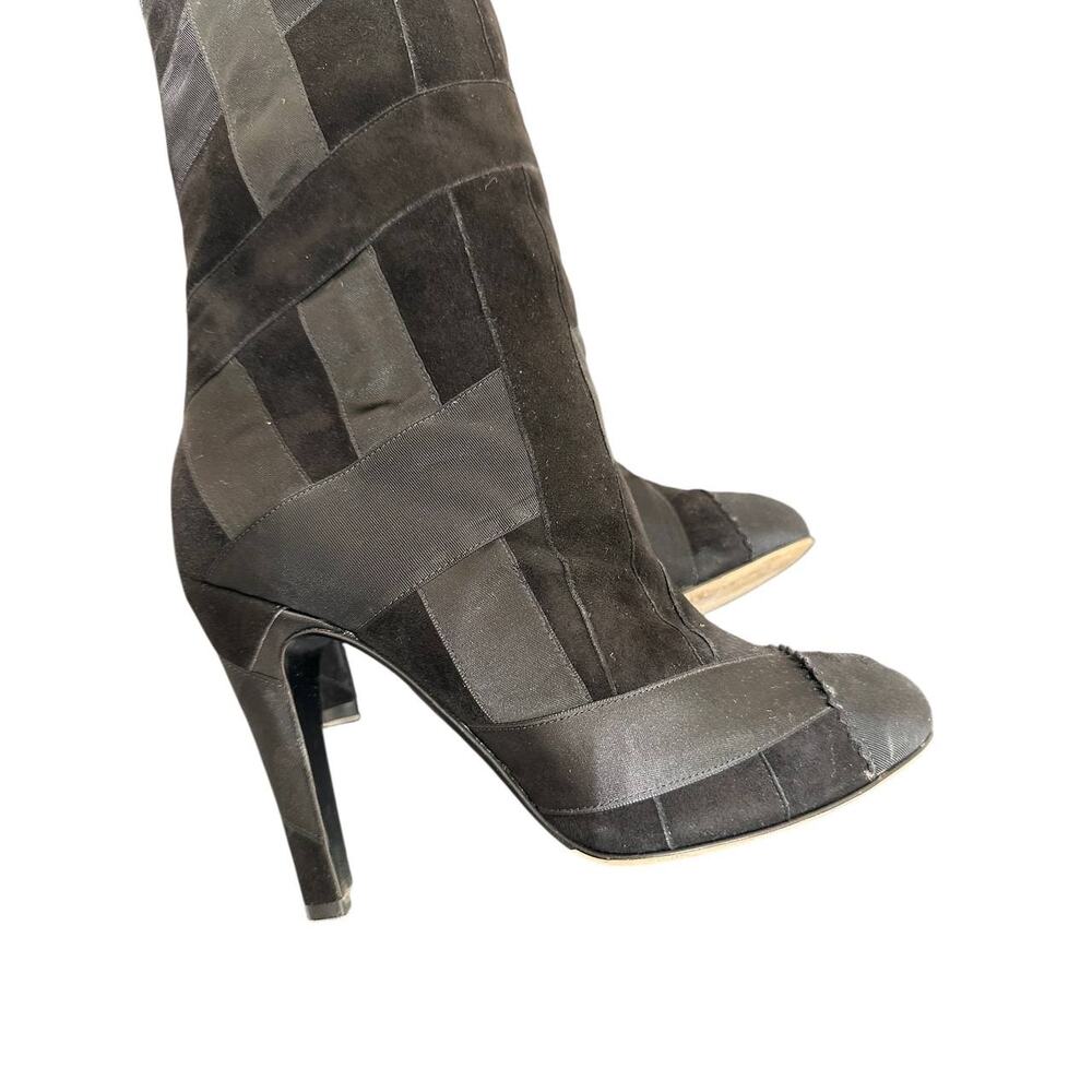 CHANEL Black Suede & Ribbon Patchwork Over Knee Boots Sz.38 - Picture 5 of 8